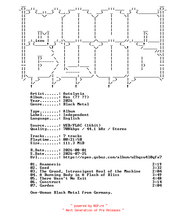 NFO for the release Autolysia-Hen_(To_Ev)-16BIT-WEB-FLAC-2026-MOONBLOOD by MOONBLOOD