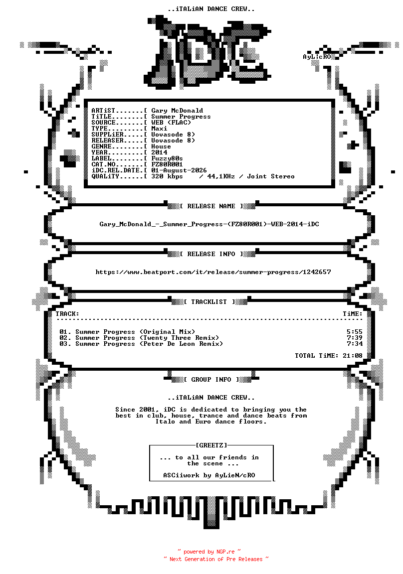 NFO for the release Gary_McDonald_-_Summer_Progress-(FZ80R001)-WEB-2014-iDC by iDC
