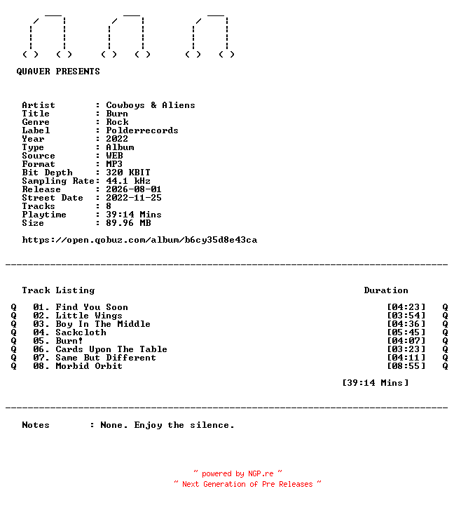 NFO for the release Cowboys_and_Aliens-Burn-WEB-2022-QUAVER by QUAVER