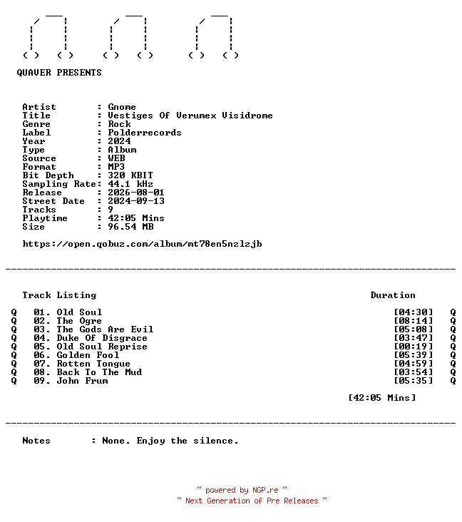 NFO for the release Gnome-Vestiges_Of_Verumex_Visidrome-WEB-2024-QUAVER by QUAVER