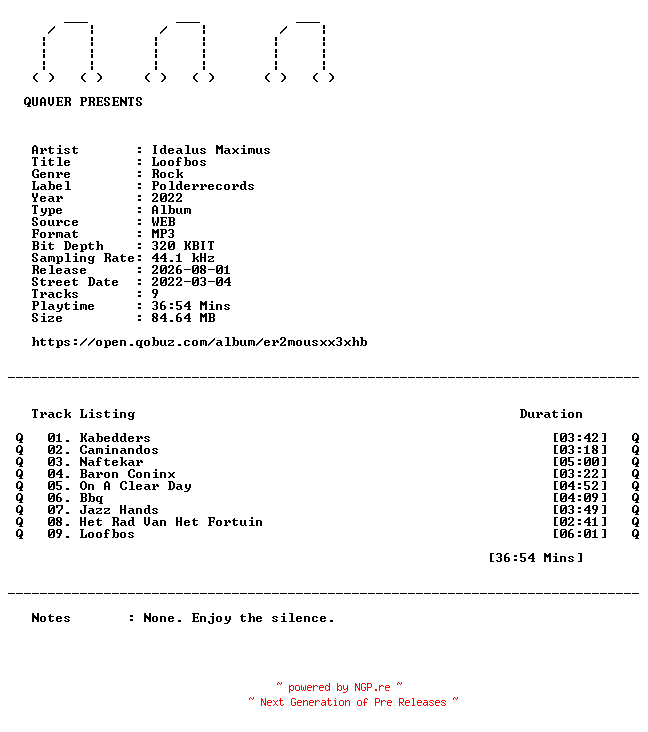 NFO for the release Idealus_Maximus-Loofbos-WEB-2022-QUAVER by QUAVER