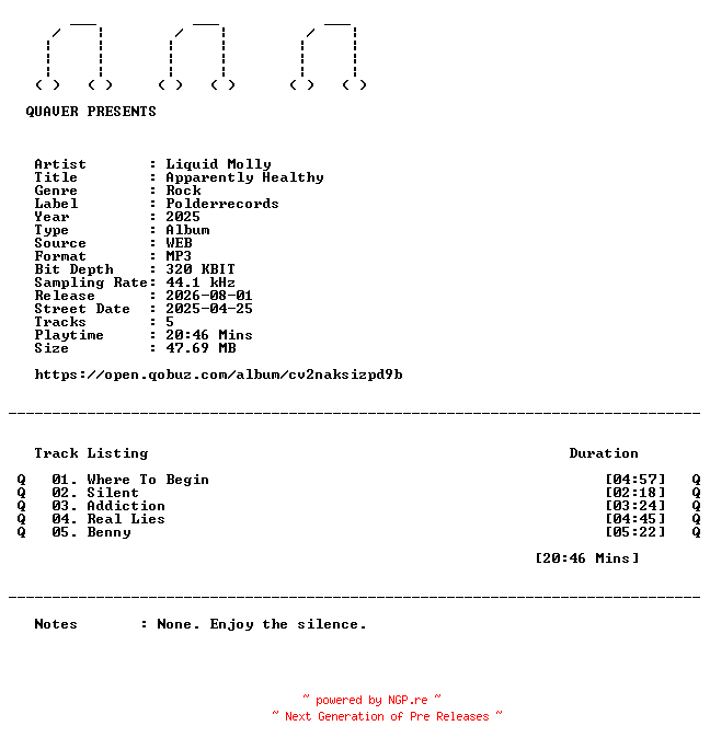 NFO for the release Liquid_Molly-Apparently_Healthy-WEB-2025-QUAVER by QUAVER