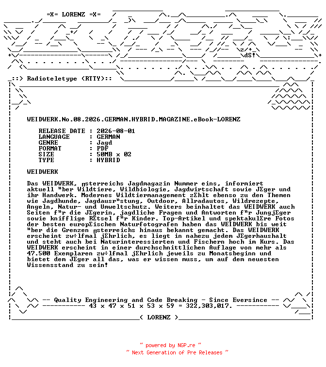 NFO for the release WEIDWERK.No.08.2026.GERMAN.HYBRID.MAGAZINE.eBook-LORENZ by LORENZ