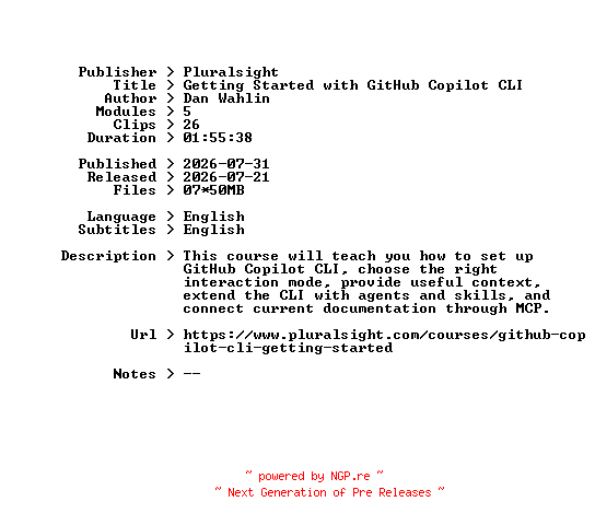 NFO for the release Pluralsight.Getting.Started.with.GitHub.Copilot.CLI.2026.BOOKWARE-GETH by GETH