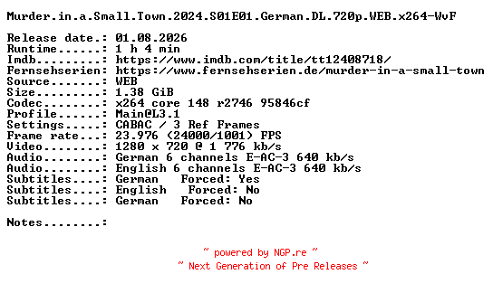 NFO for the release Murder.in.a.Small.Town.2024.S01E01.German.DL.720p.WEB.x264-WvF by WvF