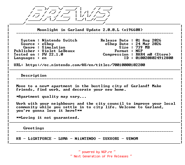 NFO for the release Moonlight_in_Garland_Update_v2.0.0.L_NSW-BREWS by BREWS