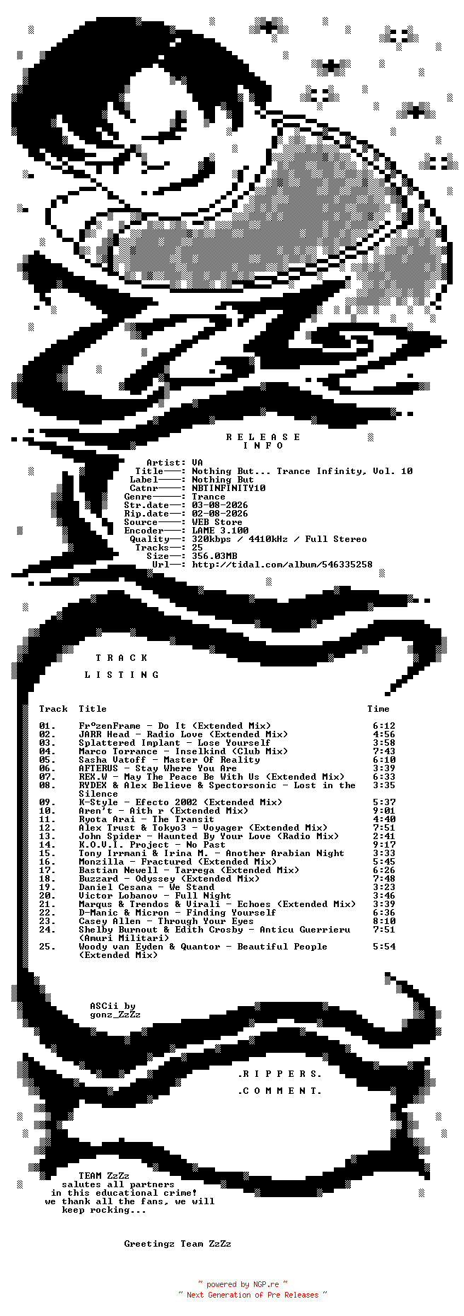 NFO for the release VA_-_Nothing_But_Trance_Infinity_Vol_10-(NBTINFINITY10)-WEB-2026-ZzZz by ZzZz