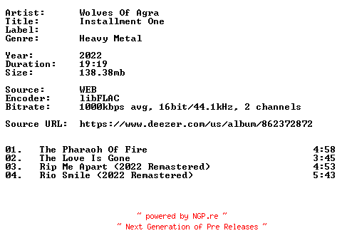 NFO for the release Wolves_Of_Agra-Installment_One-16BIT-WEB-FLAC-2022-VEXED by VEXED