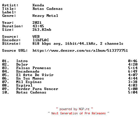 NFO for the release Xenda-Rotas_Cadenas-ES-16BIT-WEB-FLAC-2021-VEXED by VEXED