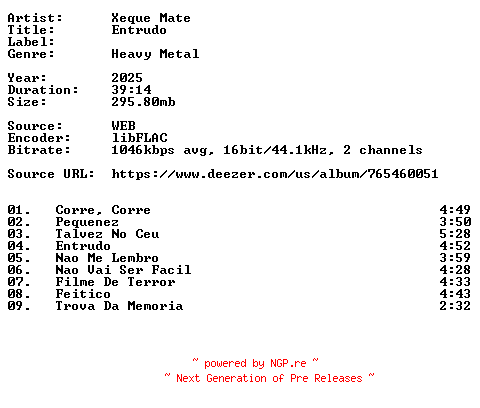 NFO for the release Xeque_Mate-Entrudo-PT-16BIT-WEB-FLAC-2025-VEXED by VEXED