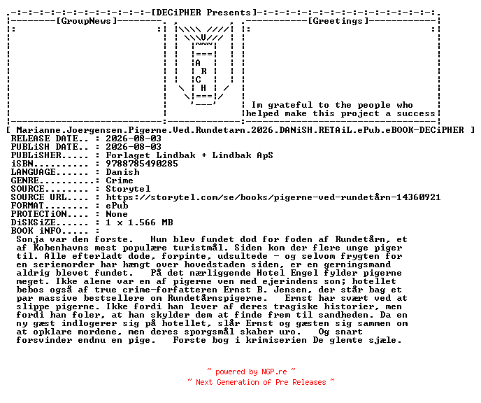 NFO for the release Marianne.Joergensen.Pigerne.Ved.Rundetarn.2026.DANiSH.RETAiL.ePub.eBOOK-DECiPHER by DECiPHER