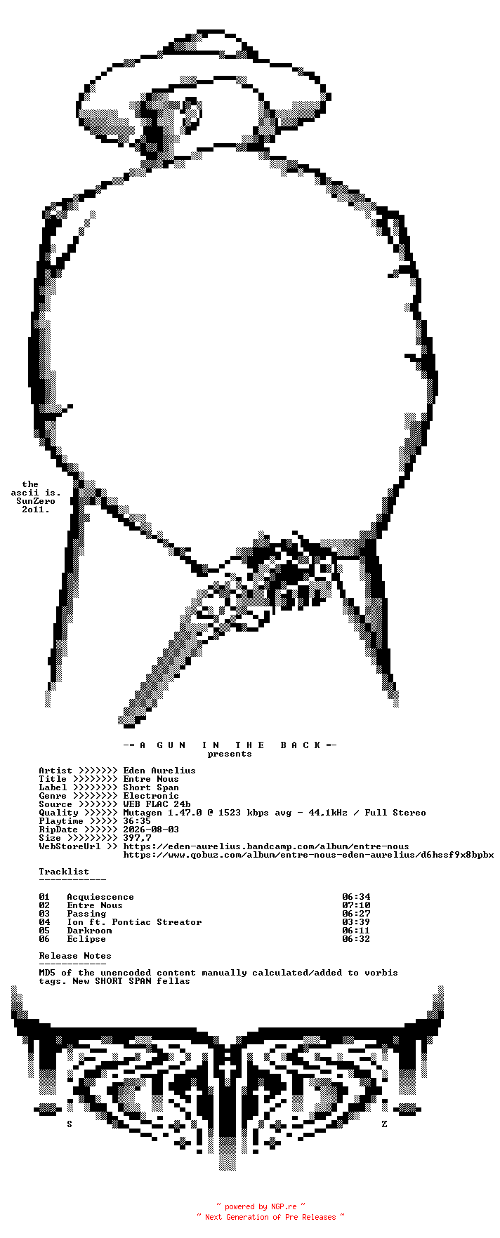 NFO for the release Eden_Aurelius-Entre_Nous-(SHORT17)-NFOFIX-24BIT-WEB-FLAC-2026-AGITB by AGITB