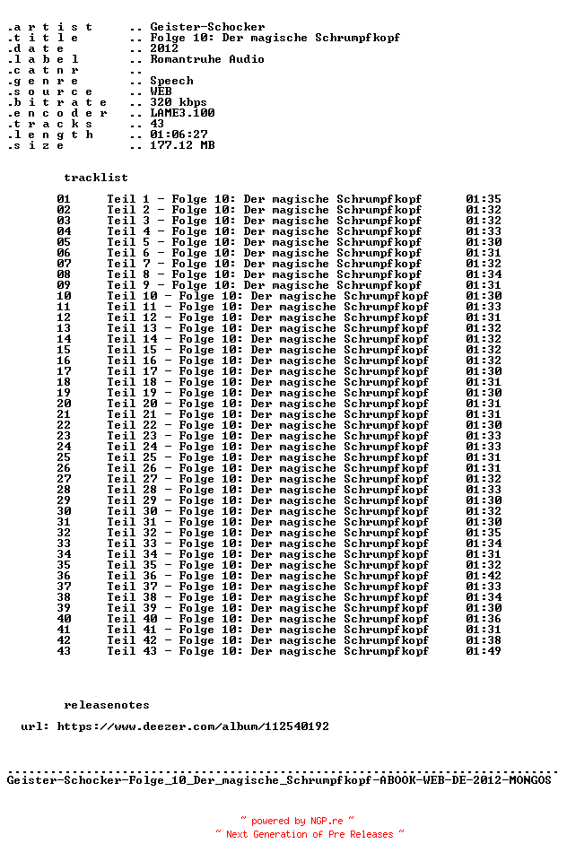 NFO for the release Geister-Schocker-Folge_010_Der_magische_Schrumpfkopf-ABOOK-WEB-DE-2012-MONGOS by MONGOS