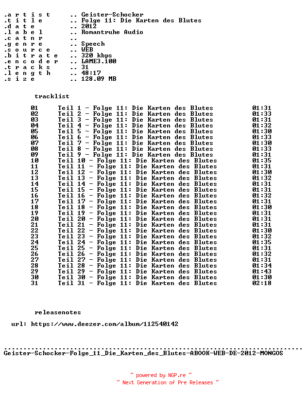 NFO for the release Geister-Schocker-Folge_011_Die_Karten_des_Blutes-ABOOK-WEB-DE-2012-MONGOS by MONGOS