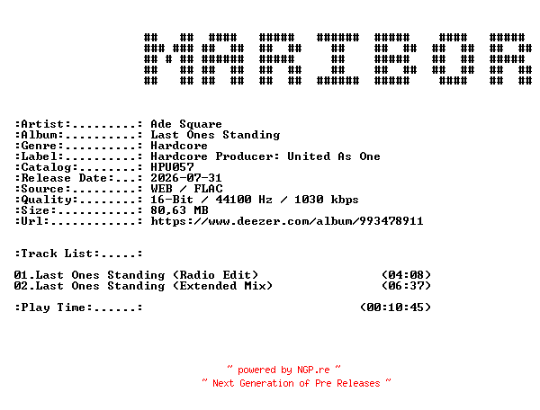 NFO for the release Ade_Square-Last_Ones_Standing-(HPU057)-16BIT-WEB-FLAC-2026-MARiBOR by MARiBOR