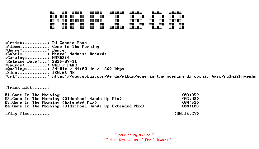 NFO for the release DJ_Cosmic_Bass-Gone_In_The_Morning-(MMRD2143)-24BIT-WEB-FLAC-2026-MARiBOR by MARiBOR