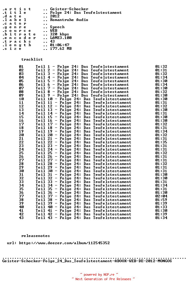NFO for the release Geister-Schocker-Folge_024_Das_Teufelstestament-ABOOK-WEB-DE-2012-MONGOS by MONGOS