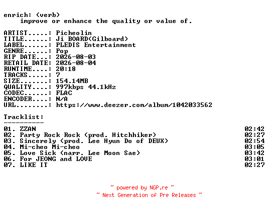 NFO for the release Picheolin-Ji_BOARD(Gilboard)-KR-EP-16BIT-WEB-FLAC-2026-ENRiCH by ENRiCH