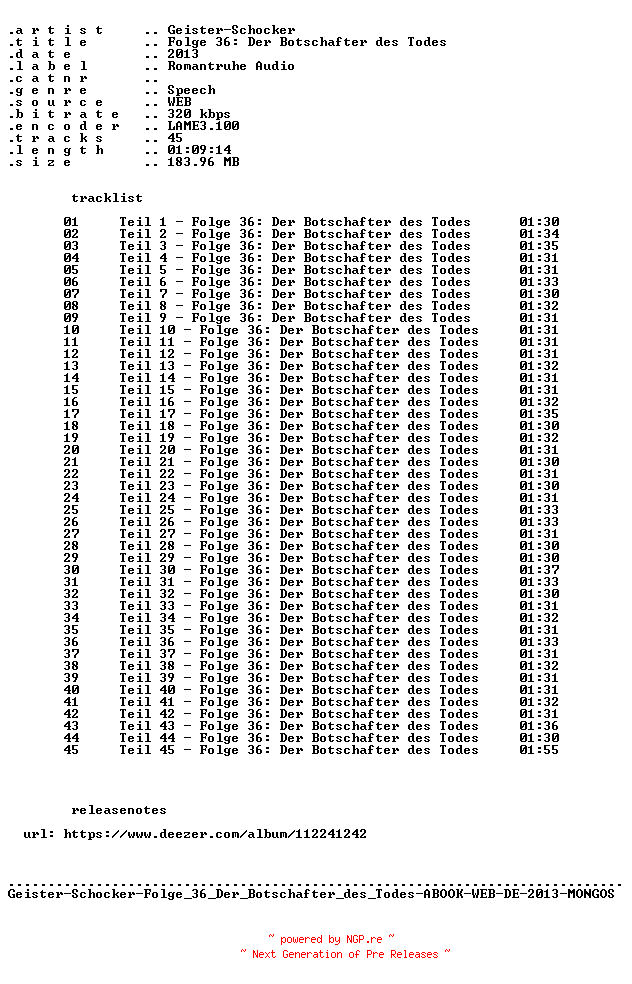 NFO for the release Geister-Schocker-Folge_036_Der_Botschafter_des_Todes-ABOOK-WEB-DE-2013-MONGOS by MONGOS