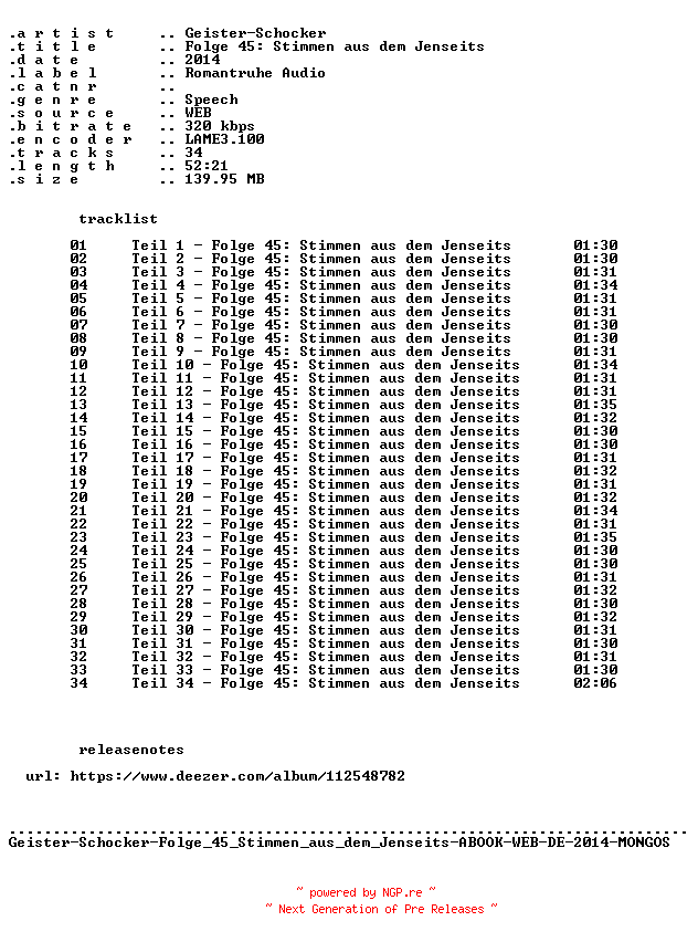 NFO for the release Geister-Schocker-Folge_045_Stimmen_aus_dem_Jenseits-ABOOK-WEB-DE-2014-MONGOS by MONGOS