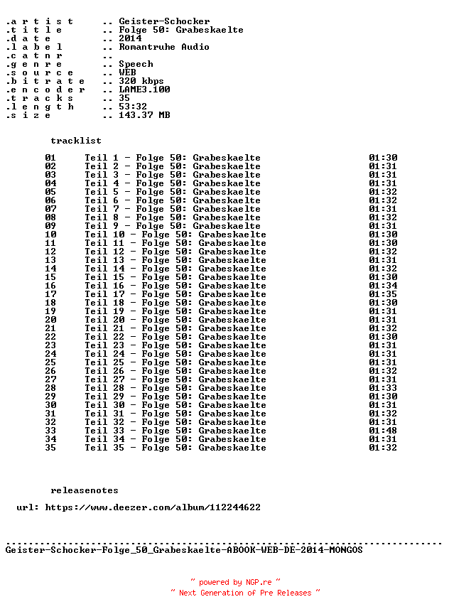 NFO for the release Geister-Schocker-Folge_050_Grabeskaelte-ABOOK-WEB-DE-2014-MONGOS by MONGOS