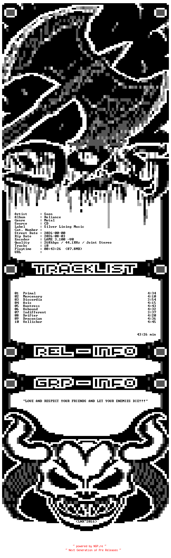 NFO for the release Soen-Reliance-CD-2026-D2H by D2H