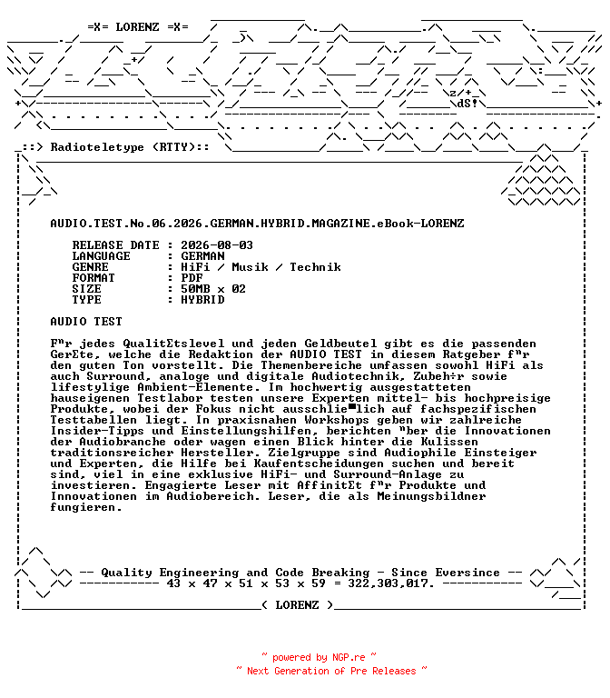 NFO for the release AUDIO.TEST.No.06.2026.GERMAN.HYBRID.MAGAZINE.eBook-LORENZ by LORENZ