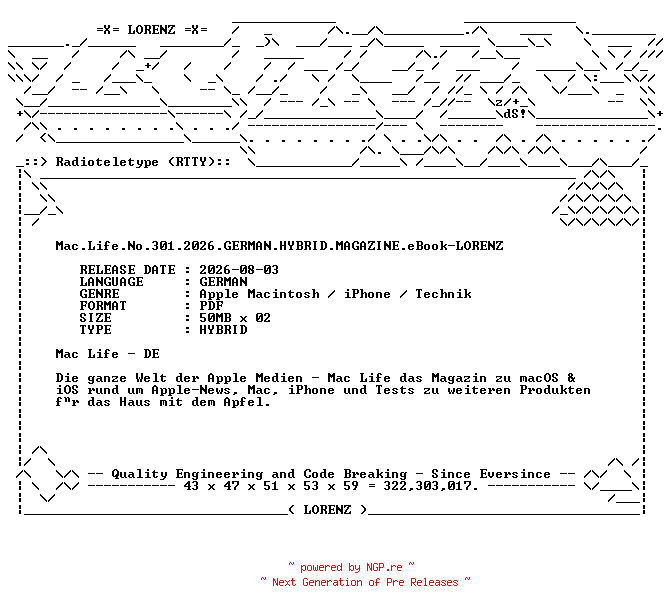 NFO for the release Mac.Life.No.301.2026.GERMAN.HYBRID.MAGAZINE.eBook-LORENZ by LORENZ