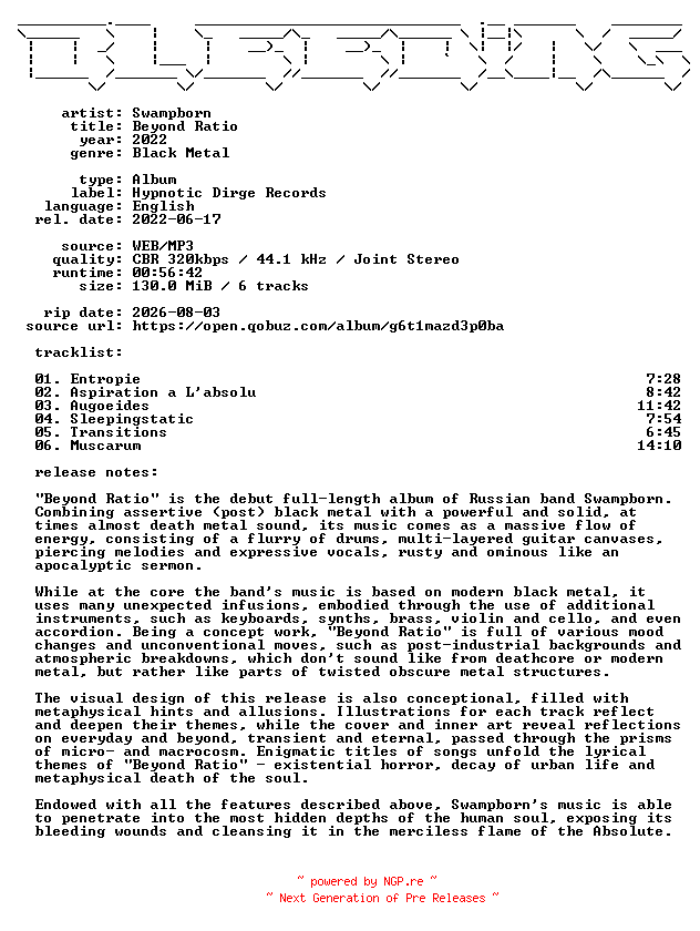 NFO for the release Swampborn-Beyond_Ratio-WEB-2022-BLEEDiNG by BLEEDiNG