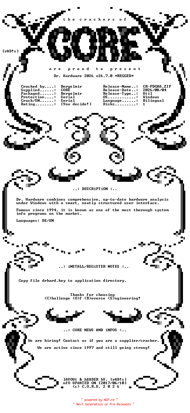 NFO for the release Dr.Hardware.2026.v26.7.0.Bilingual.Regged-CORE by CORE