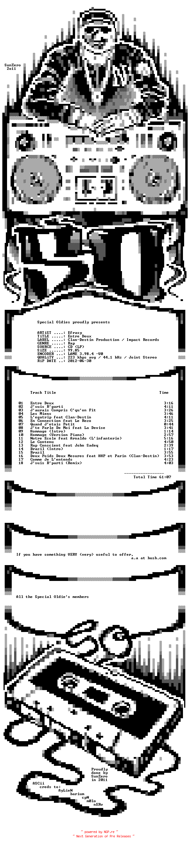 NFO for the release efrasy-entre_deux-(bootleg)-fr-2008 by 2008