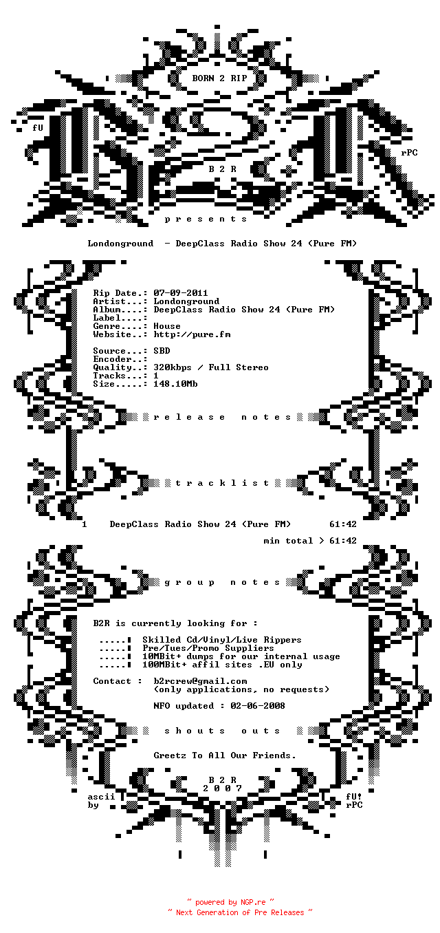 NFO for the release londonground-deepclass_radio_show_24_(pure_fm)-sbd by sbd
