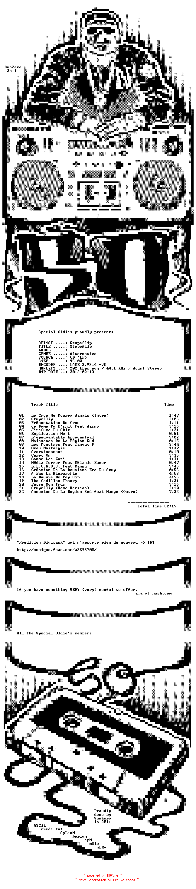 NFO for the release stupeflip-stupeflip-(reedition_digipack)-fr-2011 by 2011