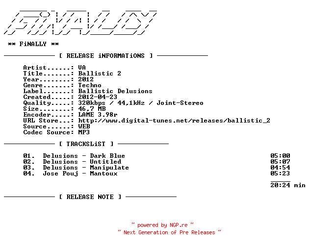 NFO for the release va-ballistic_2-ballistic02-(web)-2012-finally by finally