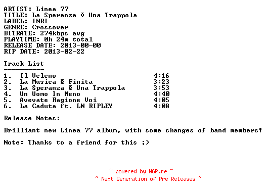 NFO for the release linea_77-la_speranza_e_una_trappola-(ep)-it-2013 by 2013