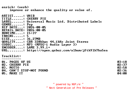NFO for the release WHIB-CHERRY_PIE-EP-WEB-KR-2026-ENRiCH by ENRiCH