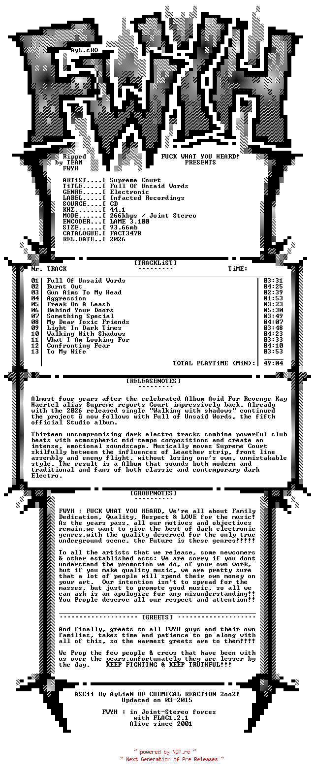 NFO for the release Supreme_Court-Full_Of_Unsaid_Words-CD-E2026-FWYH by FWYH