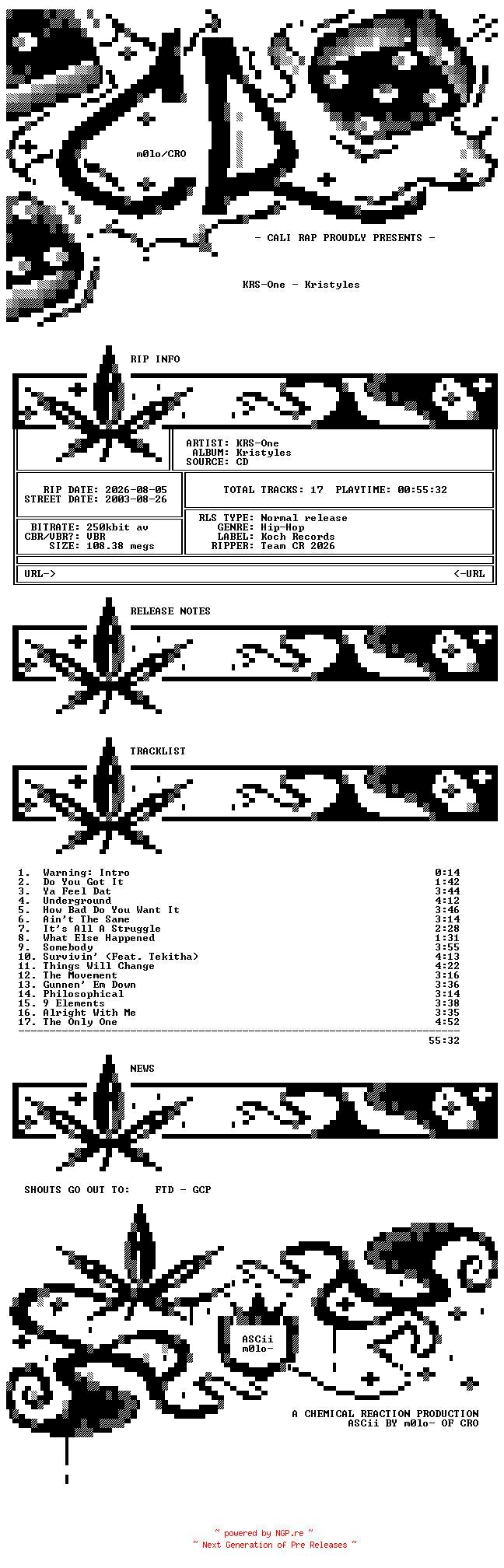 NFO for the release KRS-One-Kristyles-2003-CR_INT by CR_INT