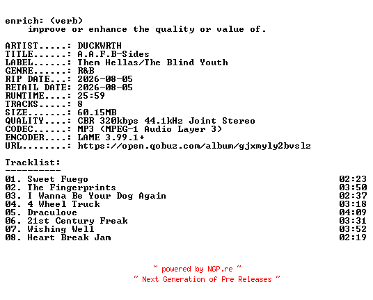 NFO for the release DUCKWRTH-A.A.F.B-Sides-WEB-2026-ENRiCH by ENRiCH