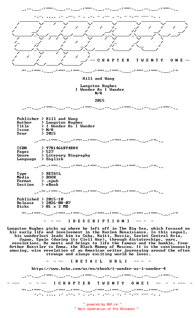 NFO for the release Langston.Hughes.-.I.Wonder.As.I.Wander.2015.RETAIL.EPUB.eBook-CTO by CTO