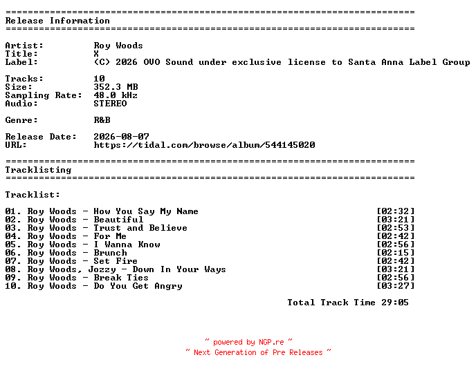 NFO for the release Roy_Woods-X-24BIT-WEBFLAC-2026-MyDad by MyDad