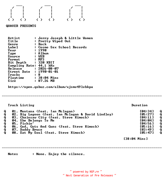 NFO for the release Jerry_Joseph_and_Little_Women-Pretty_Wiped_Out-WEB-1990-QUAVER by QUAVER