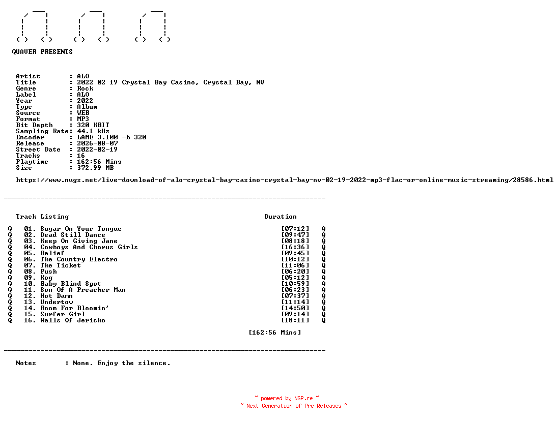 NFO for the release ALO-2022_02_19_Crystal_Bay_Casino_Crystal_Bay_NV-WEB-2022-QUAVER by QUAVER