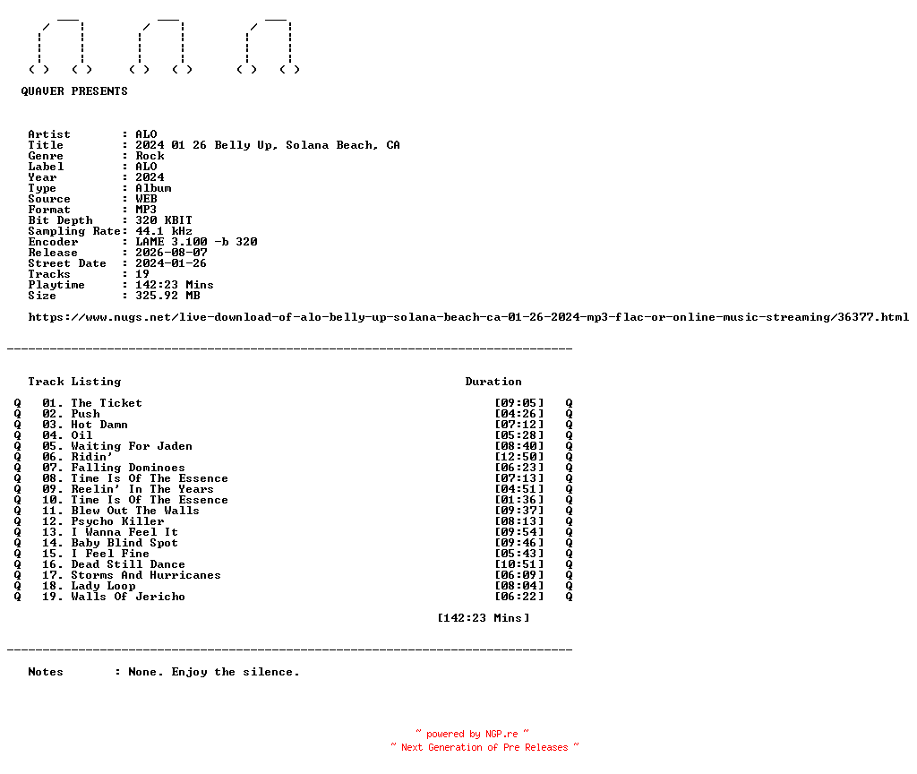 NFO for the release ALO-2024_01_26_Belly_Up_Solana_Beach_CA-WEB-2024-QUAVER by QUAVER