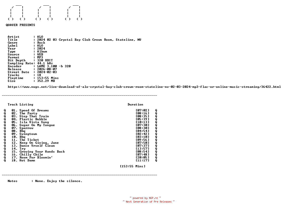 NFO for the release ALO-2024_02_03_Crystal_Bay_Club_Crown_Room_Stateline_NV-WEB-2024-QUAVER by QUAVER