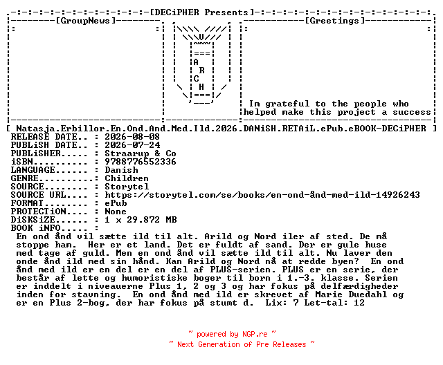 NFO for the release Natasja.Erbillor.En.Ond.And.Med.Ild.2026.DANiSH.RETAiL.ePub.eBOOK-DECiPHER by DECiPHER