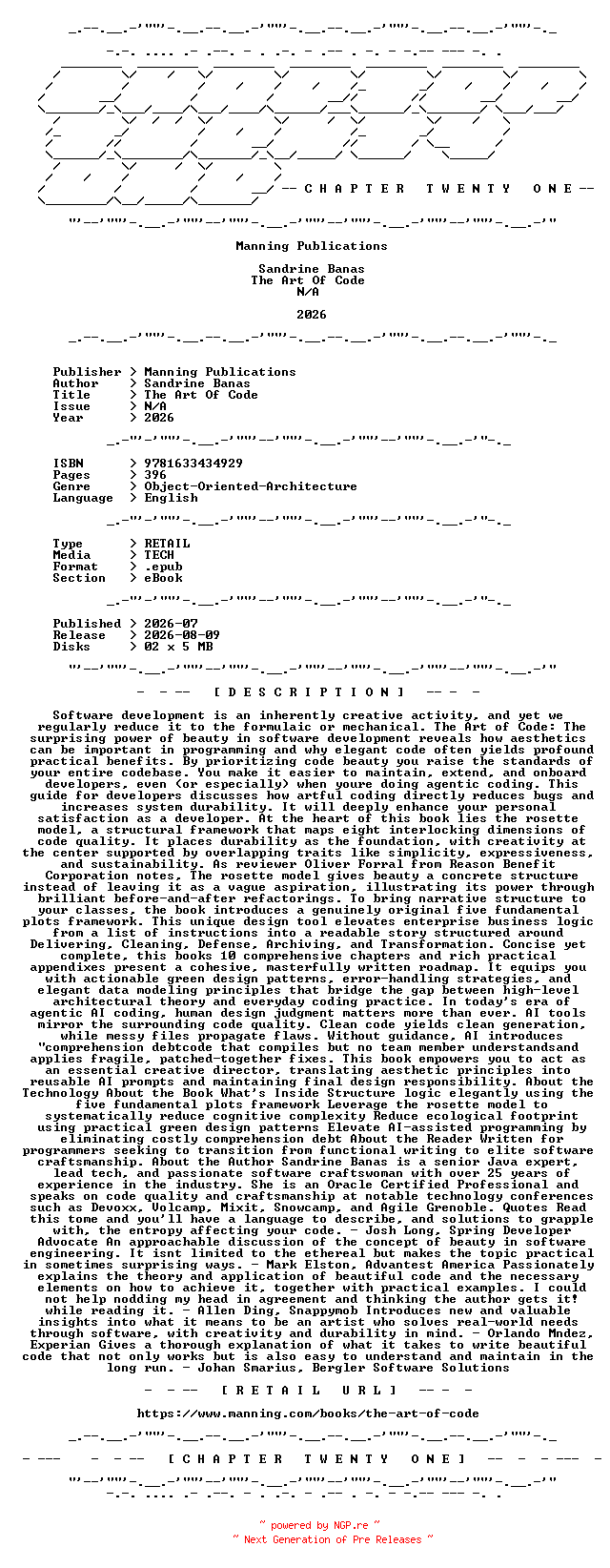 NFO for the release Manning.Publications.-.The.Art.Of.Code.2026.RETAIL.EPUB.eBook-CTO by CTO