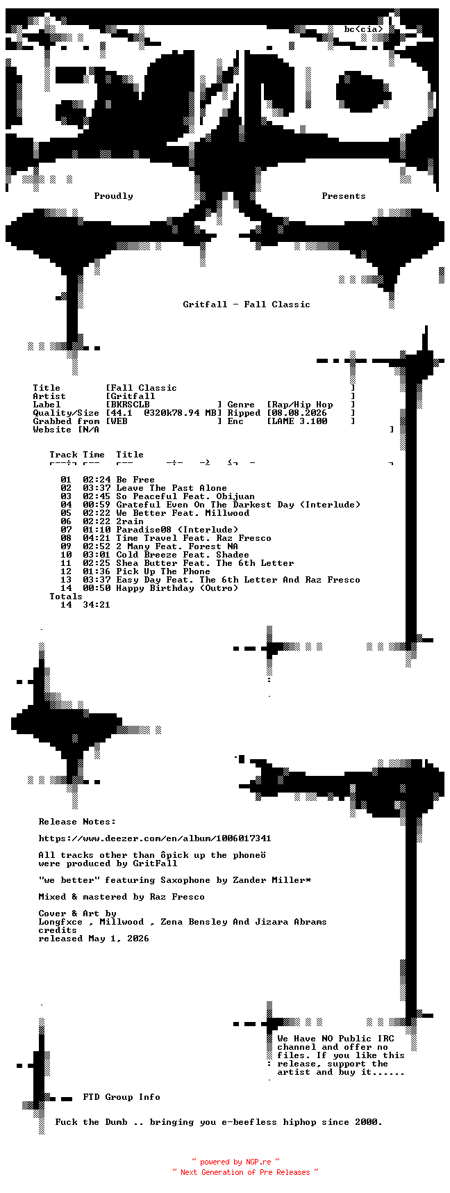 NFO for the release Gritfall-Fall_Classic-WEB-2026-FTD by FTD