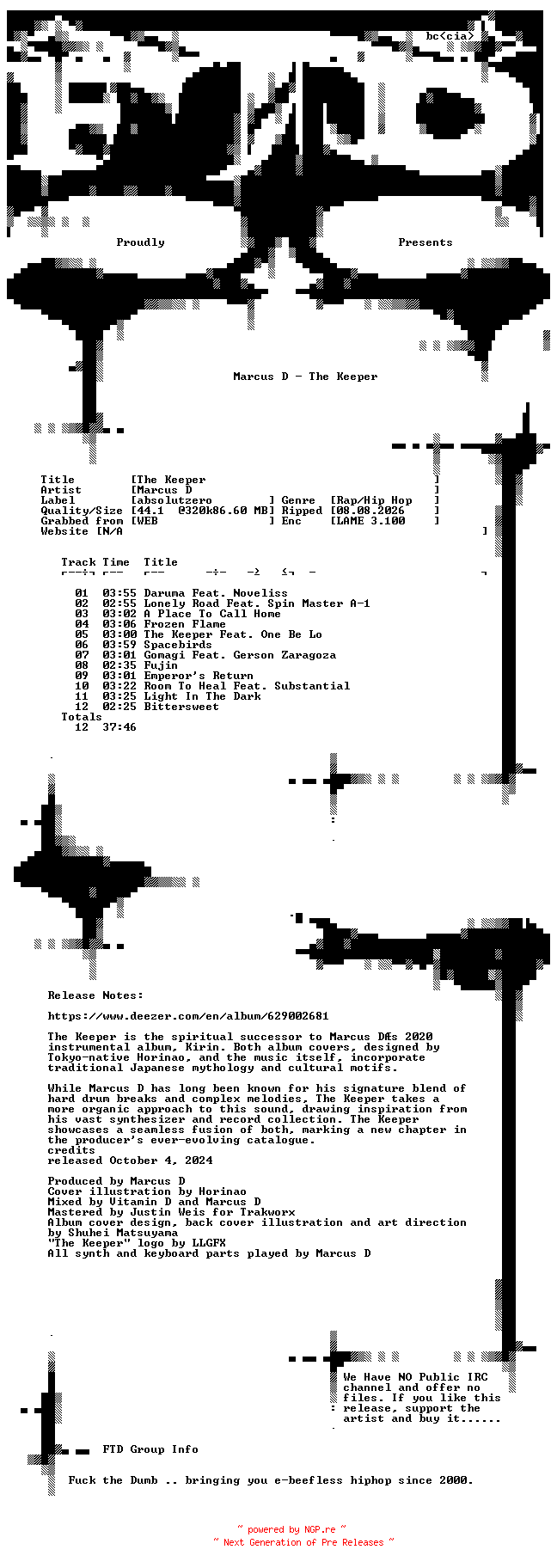 NFO for the release Marcus_D-The_Keeper-WEB-2024-FTD by FTD