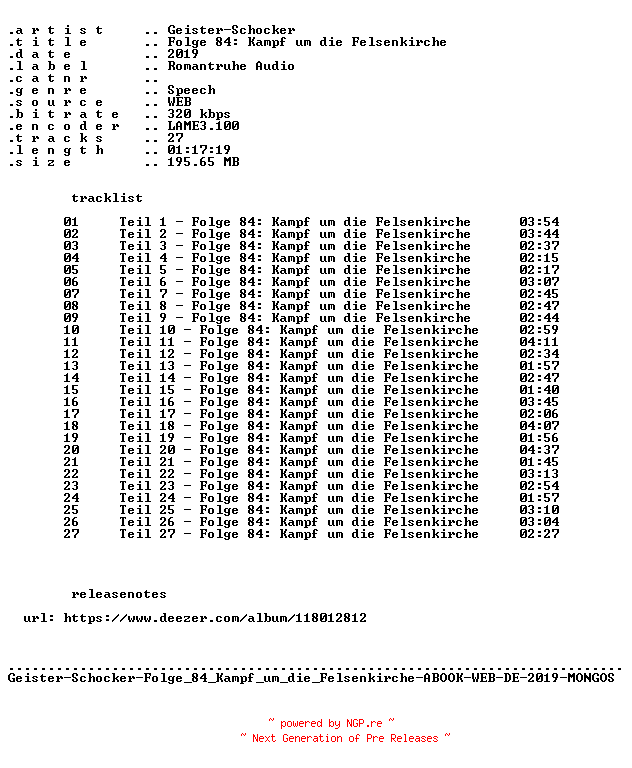 NFO for the release Geister-Schocker-Folge_084_Kampf_um_die_Felsenkirche-ABOOK-WEB-DE-2019-MONGOS by MONGOS